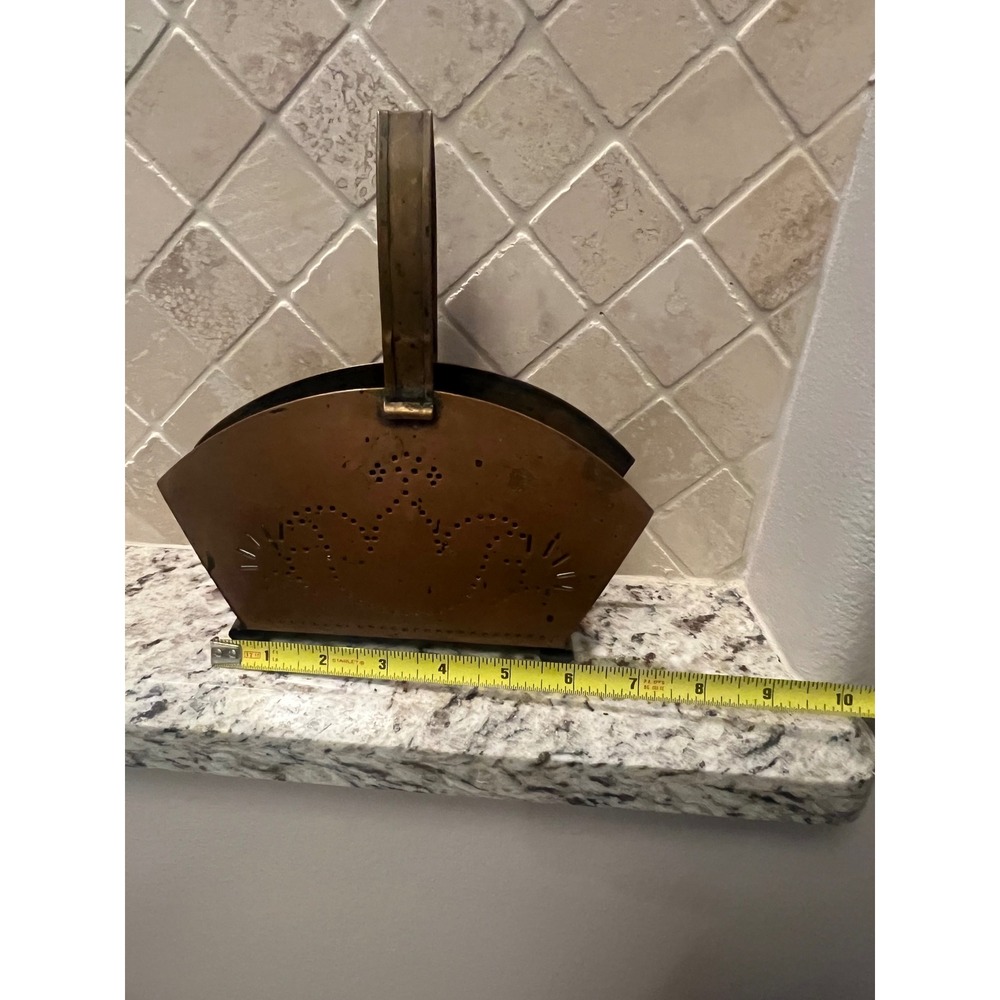 Vintage Copper Brass Letter Holder Napkin Basket Punched Metal Decorative Caddy - Picture 6 of 6